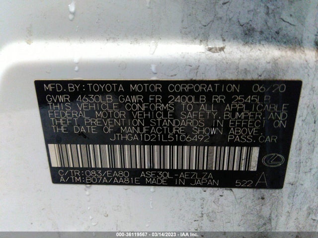 JTHGA1D21L5106492 Lexus Is Is 300 F Sport