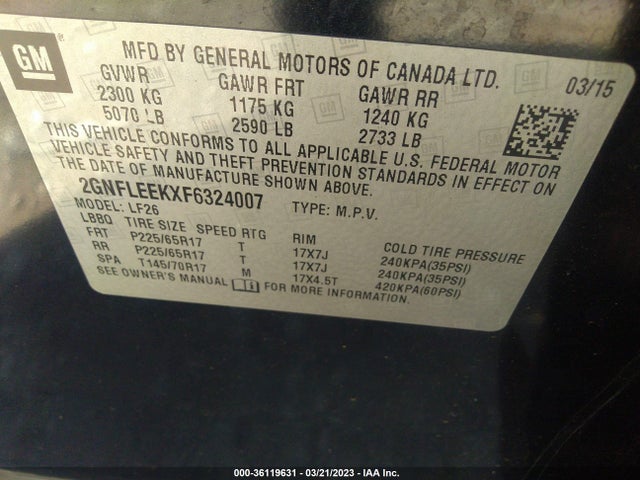 Chevrolet EQUINOX LS 2015 2GNFLEEKXF6324007 Image 10