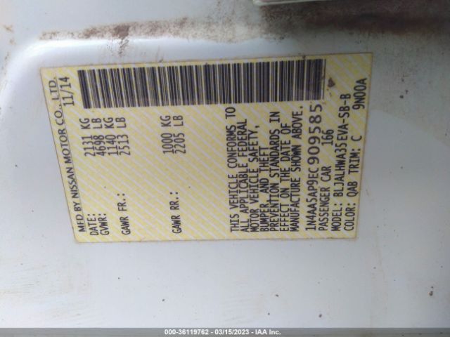 1N4AA5AP9EC909585 Nissan Maxima 3.5 Sv W/premium Pkg