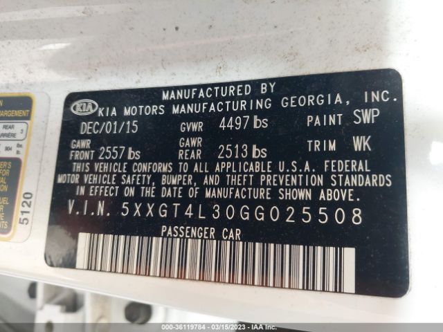 5XXGT4L30GG025508 KIA Optima Lx