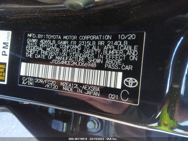 2021 TOYOTA COROLLA SE/NIGHTSHADE/APEX SE VIN: JTDS4MCE2MJ066948