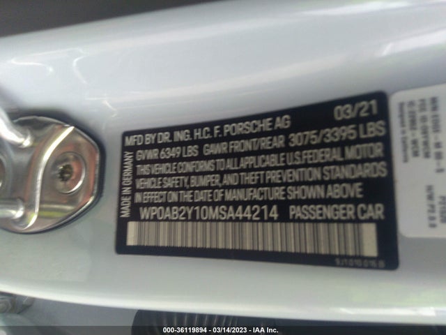 2021 Porsche Taycan, VIN: WP0AB2Y10MSA44214