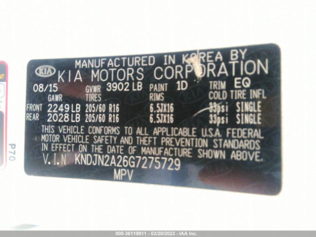 KNDJN2A26G7275729 KIA Soul Base