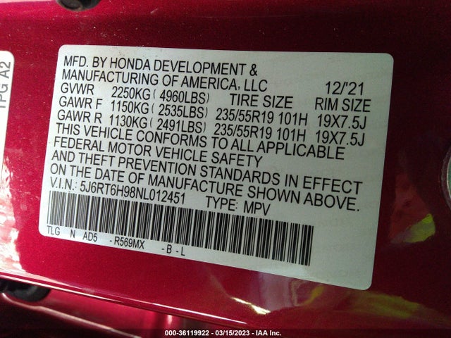 2022 Honda CR-V, VIN: 5J6RT6H98NL012451