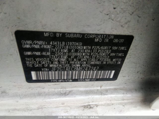 JF2GTAEC8M8247242 Subaru Crosstrek Premium