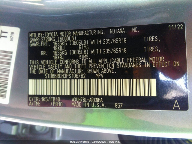 Toyota Highlander Hybrid Le 2023 5TDBBRCH3PS106782 Image 10