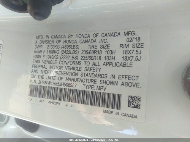 Honda CR-V EX 2018 2HKRW1H55JH506987 Image 9