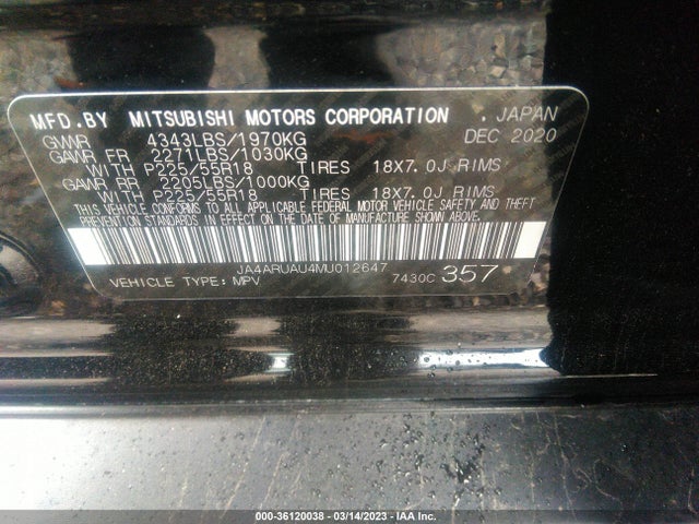 JA4ARUAU4MU012647 Mitsubishi Outlander Sport Es/se/le/be