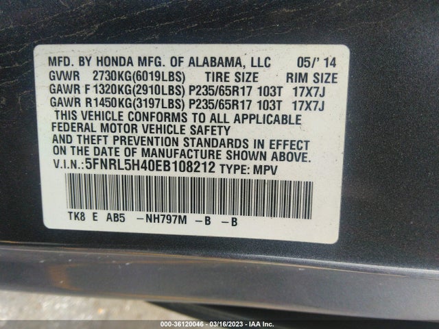 Honda ODYSSEY EX 2014 5FNRL5H40EB108212 Image 9