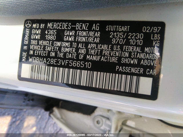 1997 MERCEDES-BENZ C CLASS VIN: WDBHA28E3VF566510