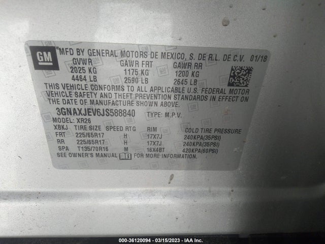 Chevrolet EQUINOX LT 2018 3GNAXJEV6JS588840 Image 9
