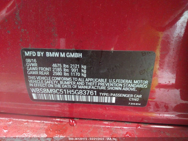 2017 BMW M3, VIN: WBS8M9C51H5G83761