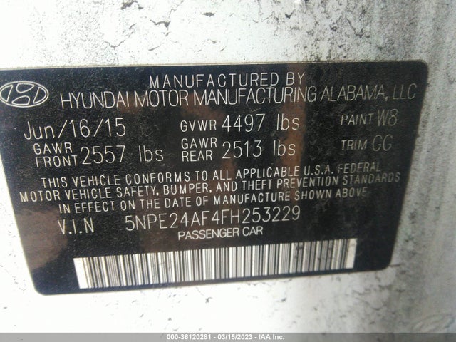 Hyundai Sonata 2.4l 2015 5NPE24AF4FH253229 Image 10