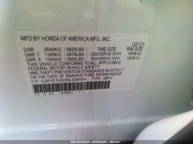 5J8YE1H33NL004964 Acura MDX