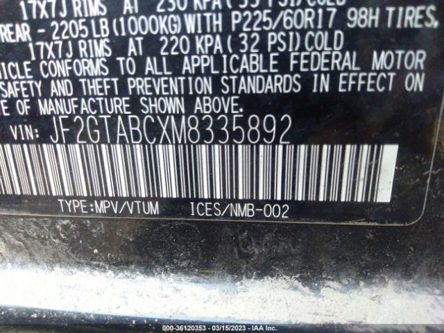 JF2GTABCXM8335892 Subaru Crosstrek