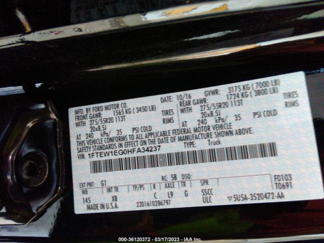 1FTEW1EG0HFA34237 Ford F-150 Xl/xlt/lariat
