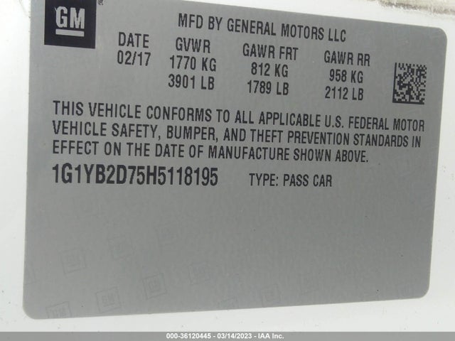 Chevrolet Corvette 1lt 2017 1G1YB2D75H5118195 Image 9