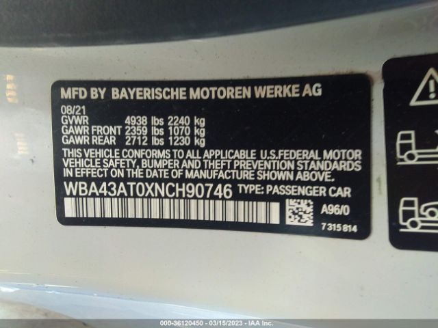 WBA43AT0XNCH90746 BMW 4 Series 430i Xdrive