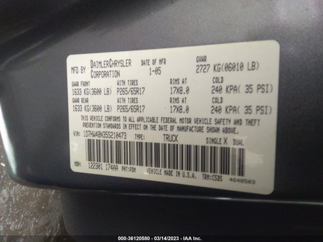Dodge Dakota 2005 1D7HW48N35S210473 Image 10