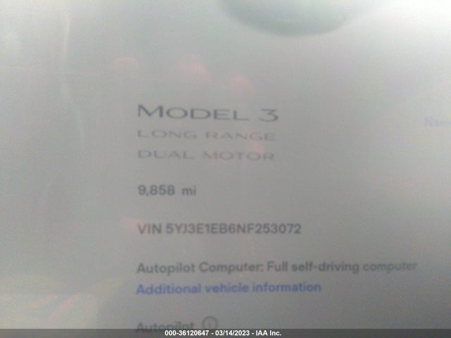 Tesla Model 3 Long Range 2022 5YJ3E1EB6NF253072 Image 8