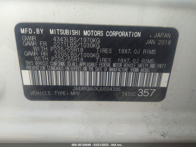 JA4AR3AUXJU004395 Mitsubishi Outlander Sport 2.0