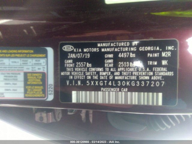 5XXGT4L30KG337207 KIA Optima Lx