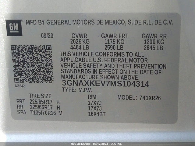 Chevrolet EQUINOX LT 2021 3GNAXKEV7MS104314 Image 9
