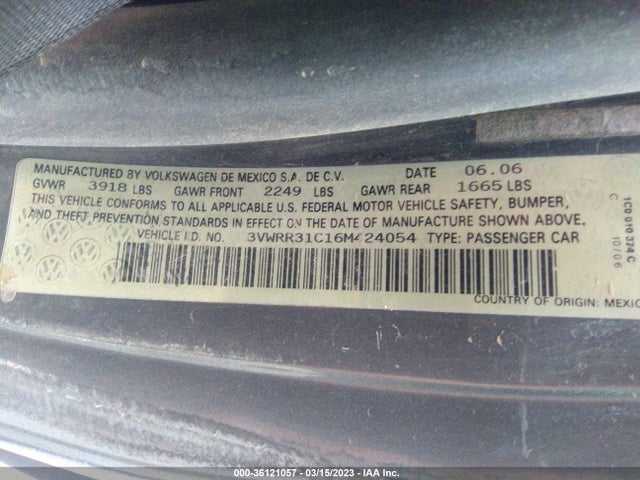 2006 VOLKSWAGEN NEW BEETLE COUPE VIN: 3VWRR31C16M424054