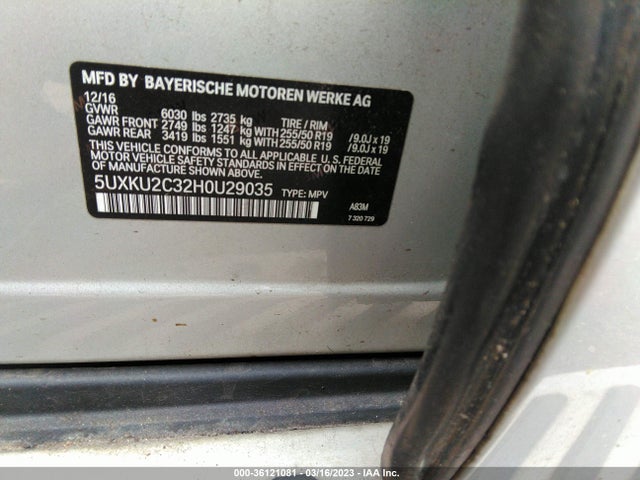 2017 BMW X6, VIN: 5UXKU2C32H0U29035