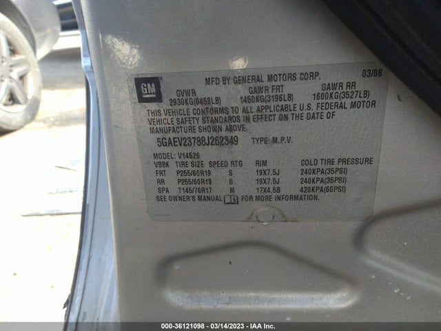 2008 BUICK ENCLAVE CXL VIN: 5GAEV23788J262349