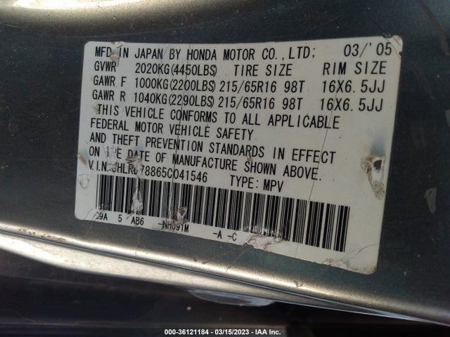 Honda CR-V EX 2005 JHLRD78865C041546 Image 9