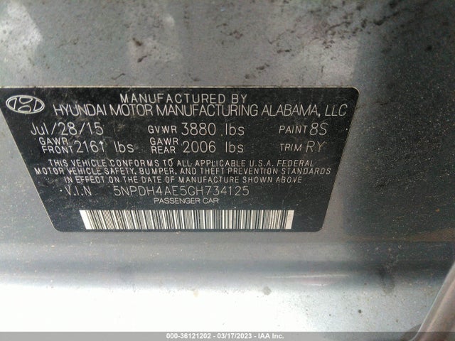 Hyundai Elantra Value Edition 2016 5NPDH4AE5GH734125 Image 10