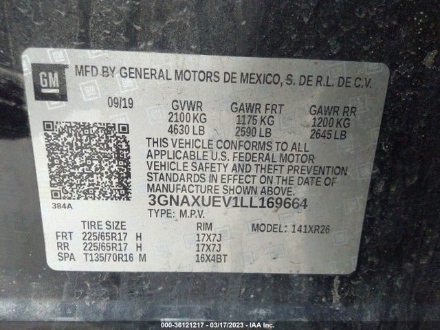 Chevrolet EQUINOX LT 2020 3GNAXUEV1LL169664 Image 9