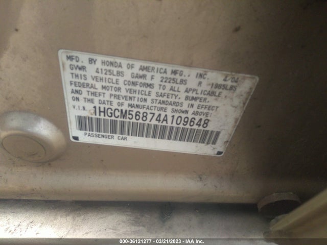 2004 HONDA ACCORD SDN EX VIN: 1HGCM56874A109648