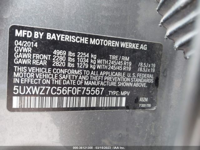 5UXWZ7C56F0F75567 BMW X3 Sdrive28i