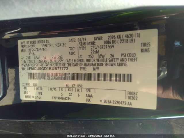 1FMCU0GD1KUB77772 Ford ESCAPE SE