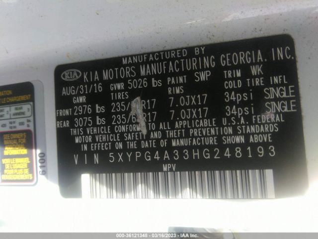 5XYPG4A33HG248193 KIA SORENTO LX