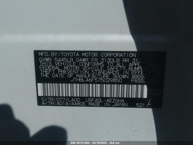 2007 LEXUS LS 460 VIN: JTHBL46F575029850