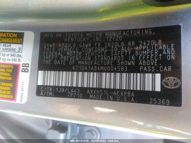2021 Toyota Avalon, VIN: 4T1DA1AB4MU004583