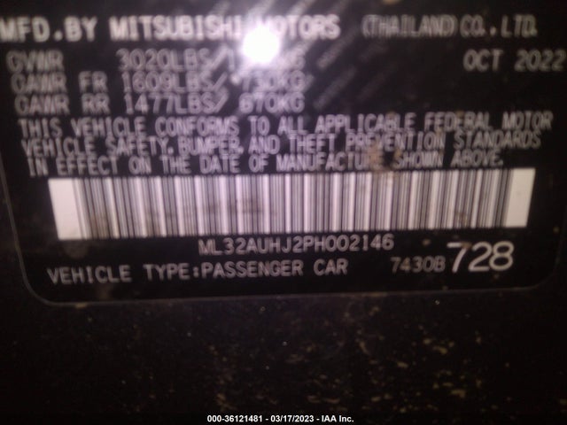 2023 MITSUBISHI MIRAGE ES/LE VIN: ML32AUHJ2PH002146