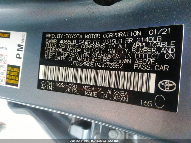 Toyota COROLLA SE 2021 JTDS4MCE1MJ073552 Image 10