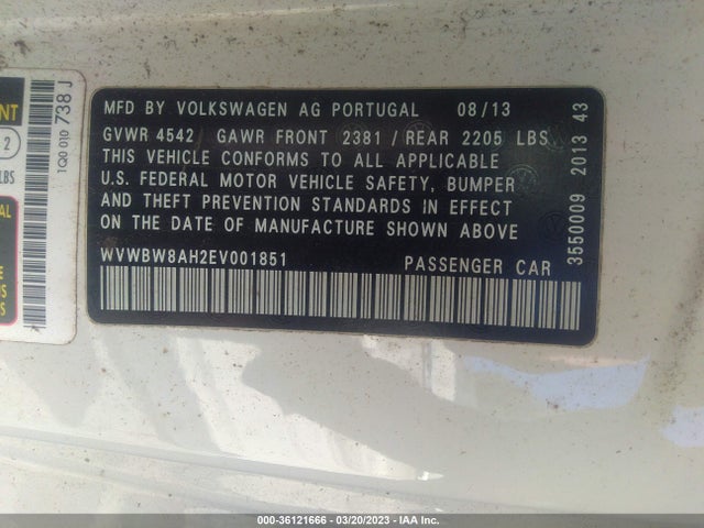 Volkswagen Eos Sport 2014 WVWBW8AH2EV001851 Image 10