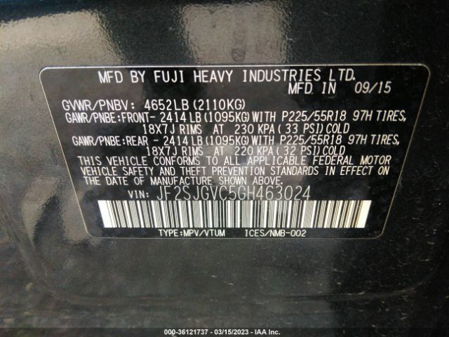 JF2SJGVC5GH463024 Subaru Forester 2.0xt Touring