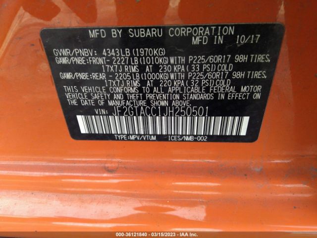 JF2GTACC1JH250501 Subaru Crosstrek Premium