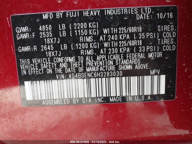 4S4BSENC6H3283030 Subaru Outback Limited