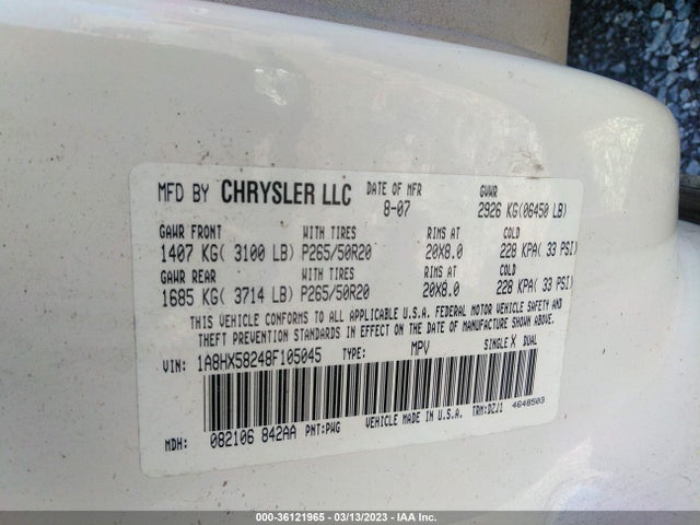 1A8HX58248F105045 Chrysler Aspen Limited