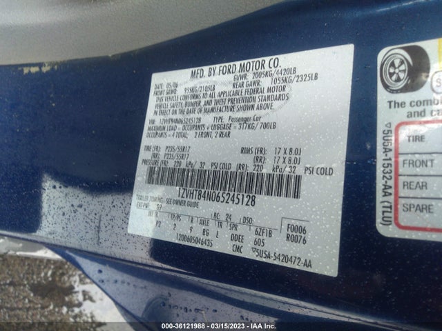 2006 FORD MUSTANG STANDARD/DELUXE/PREMIUM VIN: 1ZVHT84N065245128
