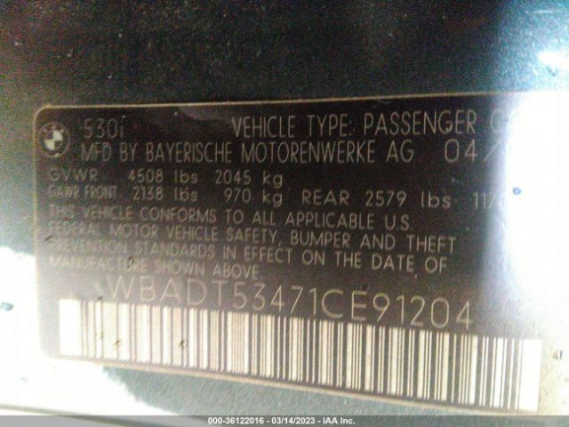 WBADT53471CE91204 BMW 5 Series 530i