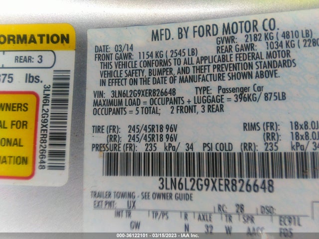 Lincoln MKZ 2014 3LN6L2G9XER826648 Image 10