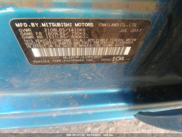 ML32F3FJ3JHF01627 Mitsubishi Mirage G4 Es